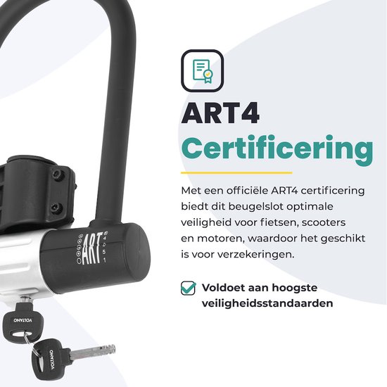 Voltano Beugelslot ART4 - Zwart - Gratis Framehouder - 26 x 18 CM - Motorslot / Scooterslot / Fietsslot / 1,90 KG van Voltano — afbeelding 4