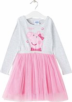 Peppa Pig Jurk - Lange mouw - Tule rok - Roze / Grijs - Maat 116/122