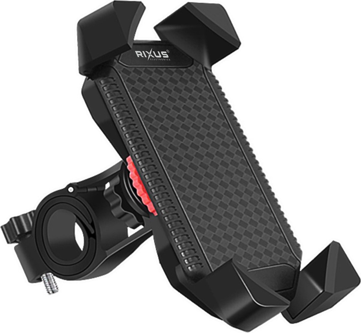 Rixus - Verstelbare telefoonhouder fiets - Universal Fiets, Motor en E -Scooter Smartphone Houder - 360 ° Rotatie - Anti Shock - Mobiele Accessoires - Zwart