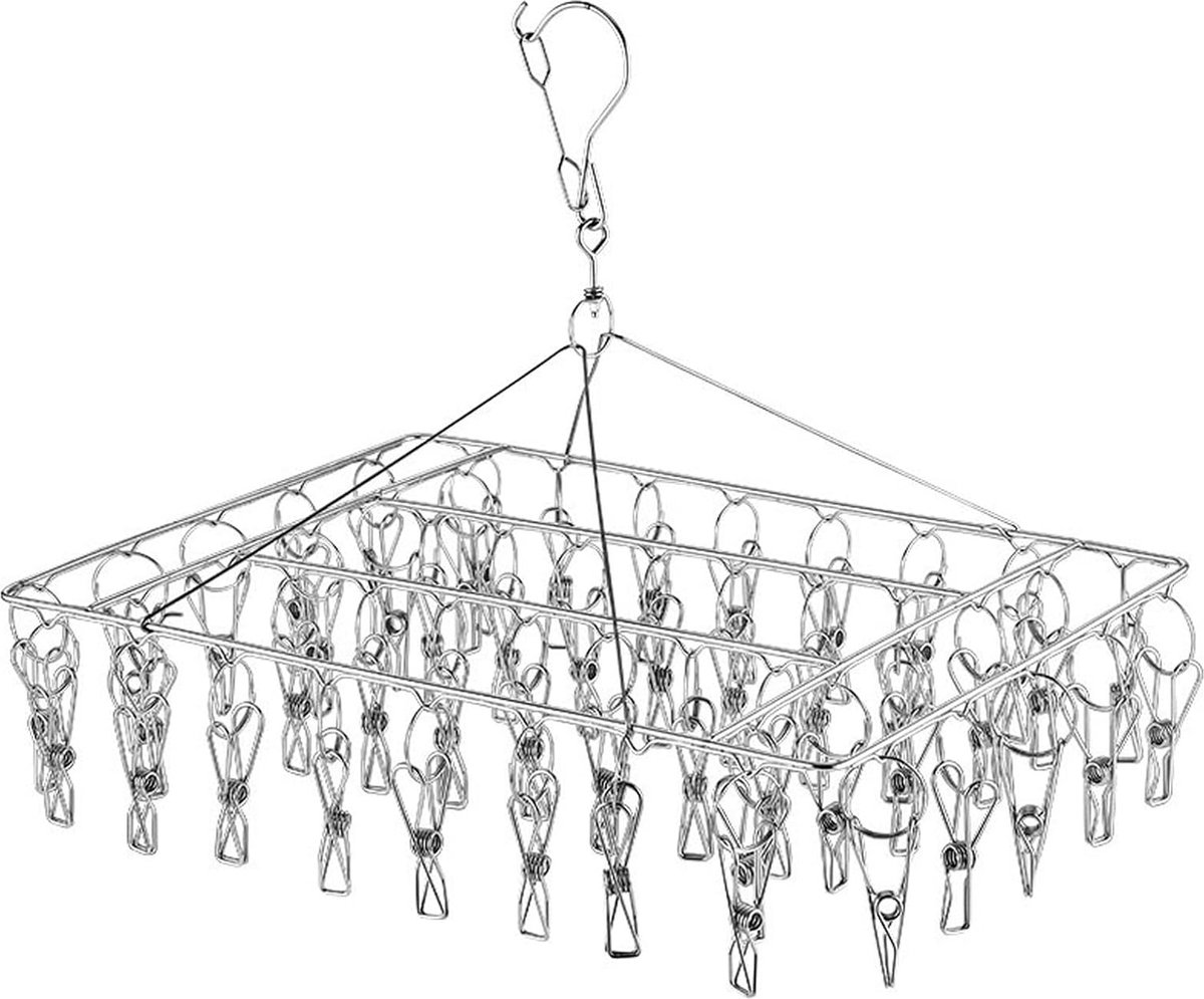 Goedkoopste Sokkendroger, roestvrij staal, met 36 wasknijpers, zwenkbaar, winddicht, sokkenhangers, droogrek voor sokken, ondergoed, beha's, babykleding, luiers, handdoeken, handschoenen