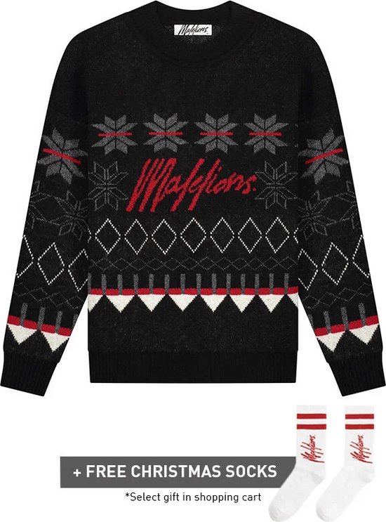 MALELIONS MEN CHRISTMAS SWEATER - BLACK/RED Large