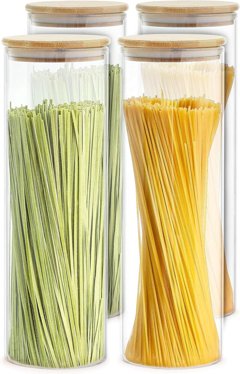 Voorraaddozen voor spaghetti, set van 2, luchtdicht met deksel, vaatwasmachinebestendig, hoogte 30 cm