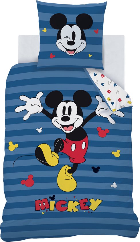 Disney Mickey Mouse Housse de couette Rayures - Simple - 140 x 200 cm - Katoen