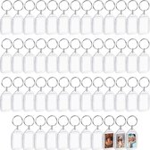 Kurtzy Pendentifs clés Cadre Photo Vierges (x50) - Chaque porte-clés mesure 1,2" x 2,1" - Pendentifs en Acryl Transparent Transparent pour Photos Double Face - Petits Cadres Photo pour la Famille, Les Amis et Les Hobby