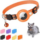 Airtag Kattenhalsband, AirTag-halsband, zacht nylon, reflecterend met bel en veiligheidssluiting, tracking kattenhalsband met houder, AirTag-hoes, verstelbaar van 22-34 cm, oranje