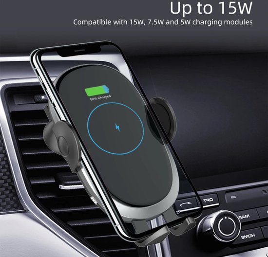 Draadloze Autolader 15W Met Telefoonhouder - Automatische Vergrendeling En 360° Rotatie Voor IPhone En Samsung