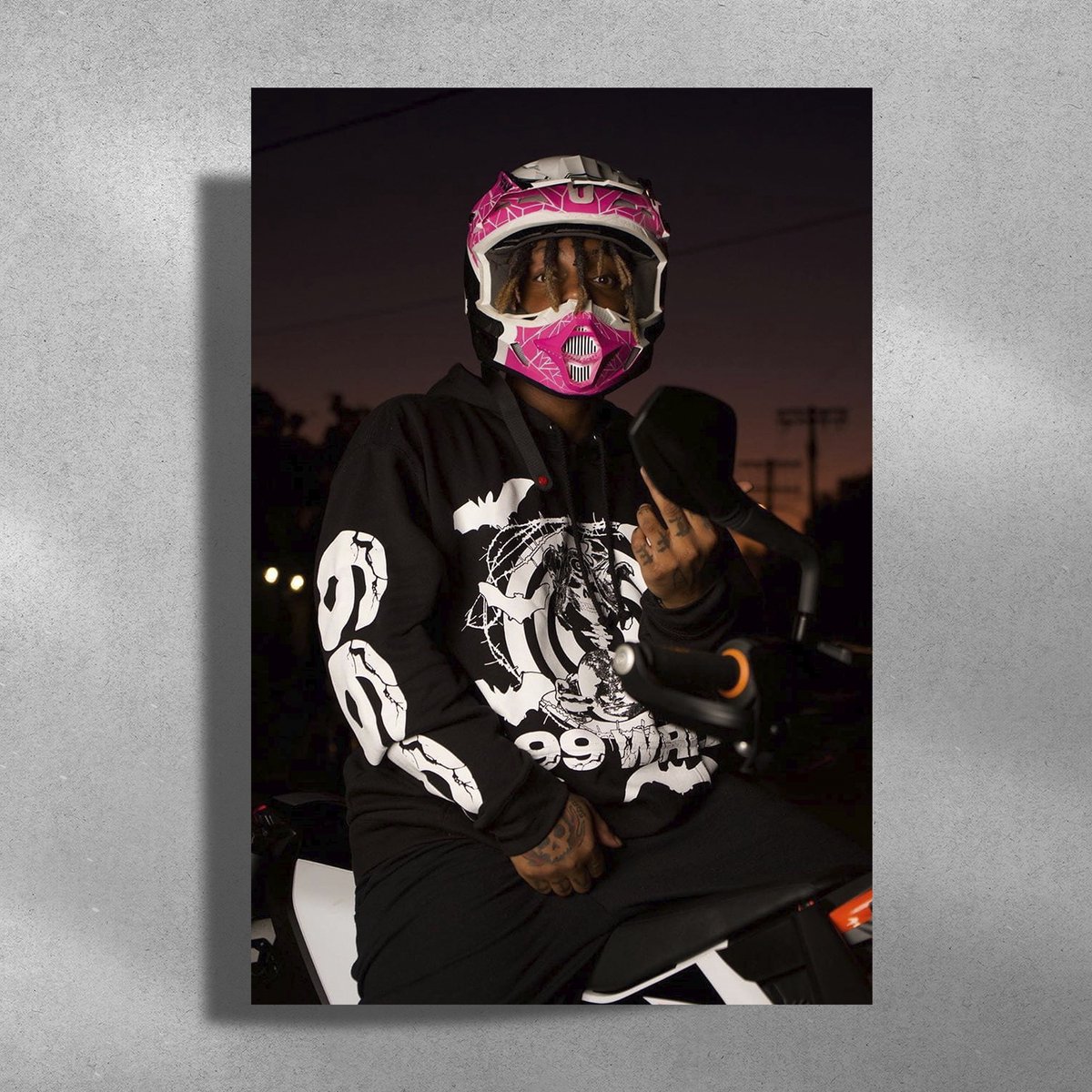 Luxe poster Juice Wrld - Metalen Poster 40x60cm - Fan Art - Riding zwart
