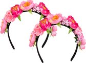 Boland Carnaval verkleed Tiara/diadeem - 2x - Tropische bloemen - dames/meisjes - Fantasy/Tropical/Hawaii thema