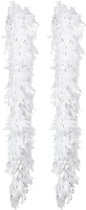 Boland Carnaval verkleed boa met veren - 2x - wit/zilver - 180 cm - 50 gram - Glitter and Glamour