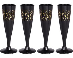 EH Prosecco/champagneglazen - 4x - zwart/goud - kunststof - 130 ml - herbruikbaar