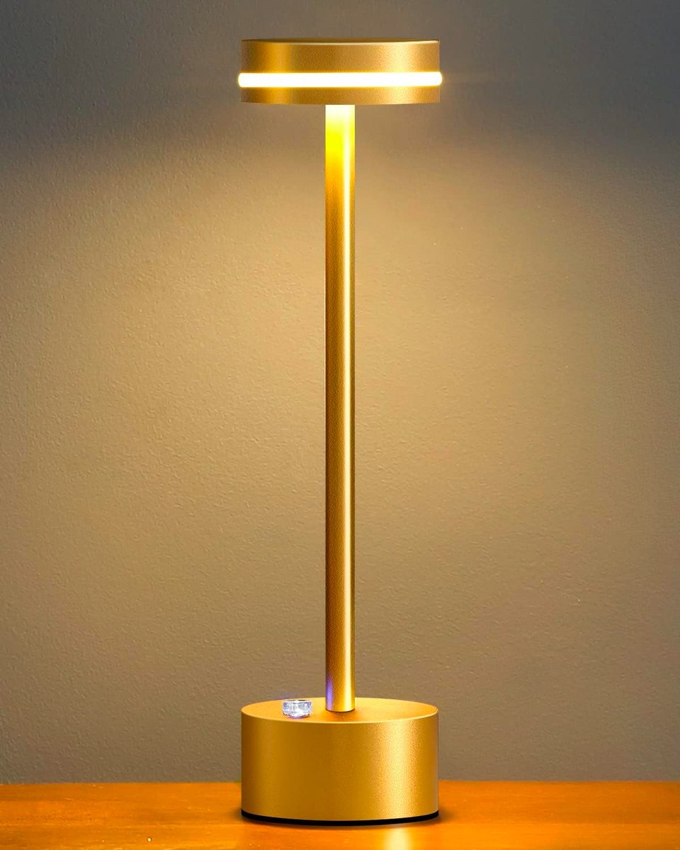 Bonoff Tafellamp - Oplaadbaar & Dimbaar - 3 Verschillende Licht Standen - Woonkamer - Draadloos - Goud - Nachtlamp