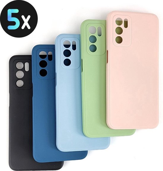 Pack de 5 coques de téléphone pour OPPO, couleurs noir, bleu foncé, bleu clair, vert et rose.