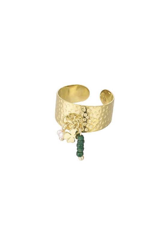 Ring - Yehwang - Goud - Groen - Bedel - Verstelbaar - Stainless steel sieraden