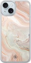 Casimoda® hoesje - Geschikt voor iPhone 15 - Marmer Waves - 2-in-1 case - Schokbestendig - Water - Verhoogde randen - Bruin/beige, Transparant