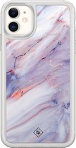 Casimoda® hoesje - Geschikt voor iPhone 11 - Marmer Paars - 2-in-1 case - Schokbestendig - Marble design - Verhoogde randen - Paars, Transparant