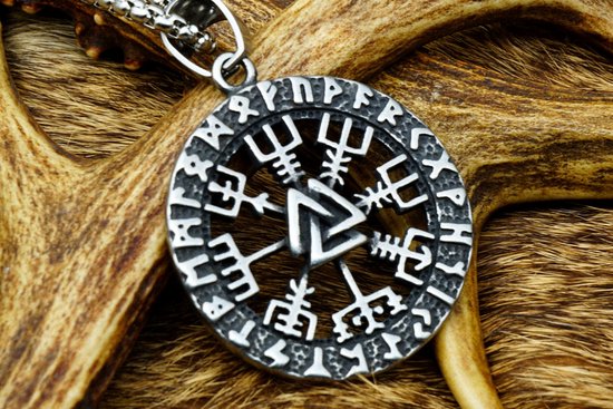 Deux Corbeaux] Collier Viking Bijoux Viking Pendentif Boussole