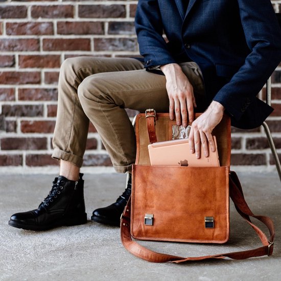 Sac Bandoulière En Cuir Vintage Berliner Bags York M - Pour Ordinateur 13" - Porte-Documents Homme/Femme