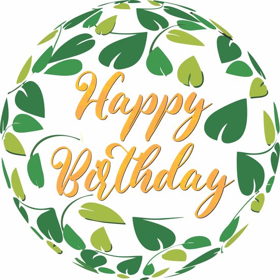 10x Sticker autocollant "Happy birthday", verjaardag, thema bloemen klimopbladeren, 5cm [design & ean ©printpao & promoballons]