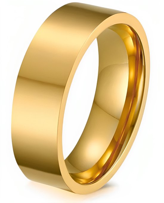 Ring Heren Goud kleurig - Hoogglans Gepolijst - Staal - Ringen Heren Dames - Cadeau voor Man - Mannen Cadeautjes