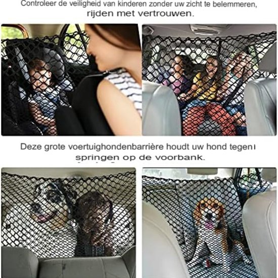 Autonet voor honden, auto-rooster met 4 haken, verstelbaar, net voor