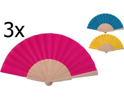 Handwaaier - 3 stuks - Festival Waaier - Spaanse Waaier - Chinese Waaier - Hout - 41 x 22 cm - Handventilator - Handwaaiers