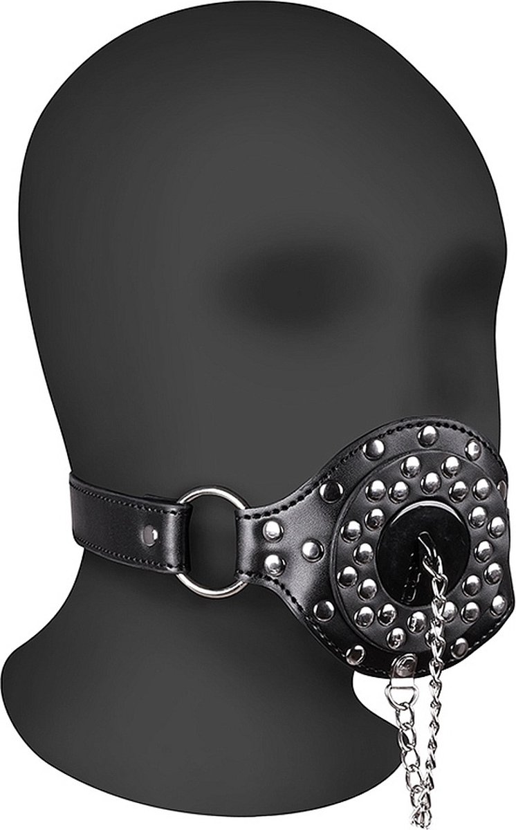 Open Mouth Gag with Plug Stopper - Black