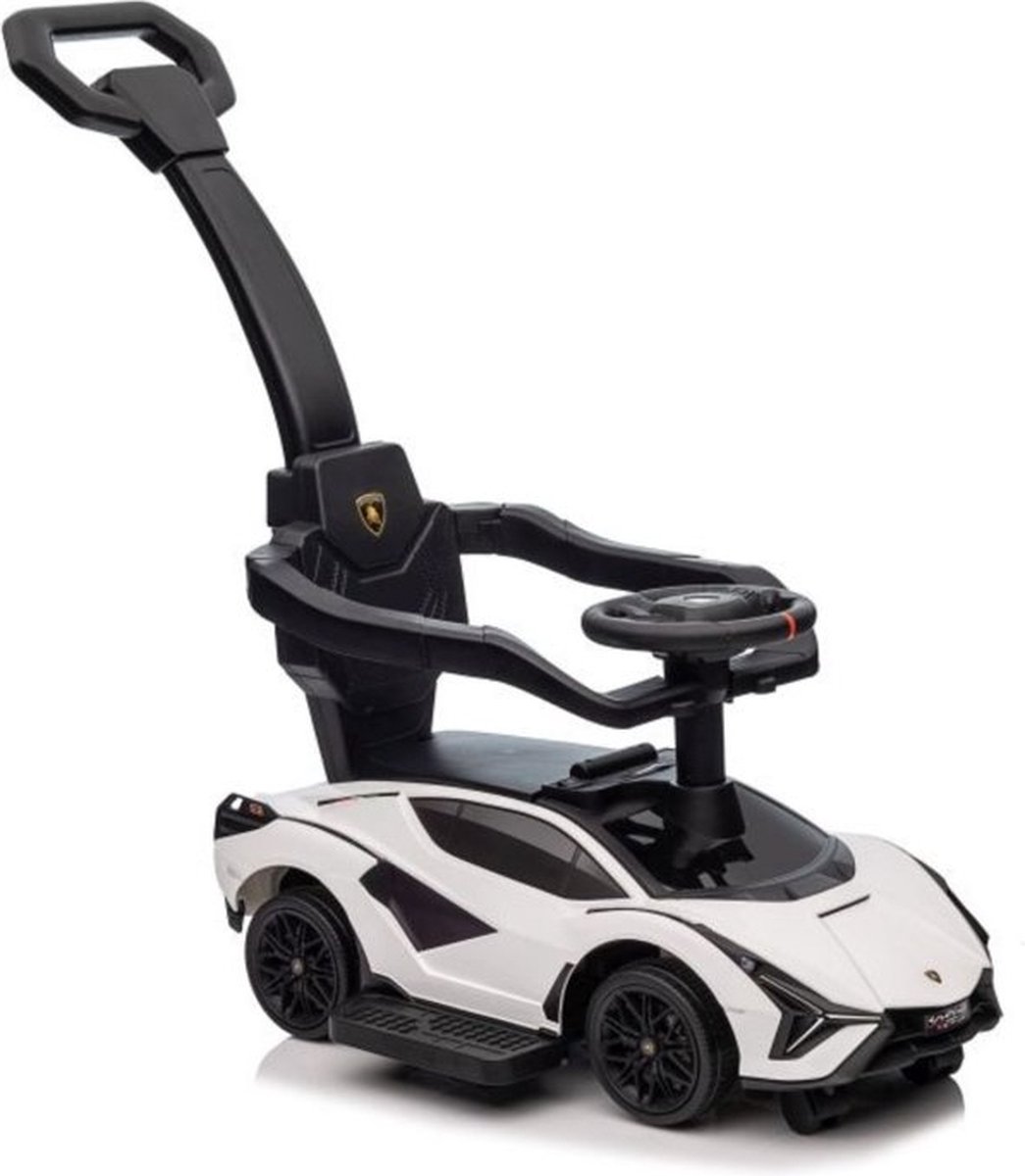 Goedkoopste Loopauto - Lamborghini QLS-996T - met duwstang - 85x44x95 cm - wit