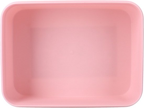 Boîte à lunch rose vide, vue de dessus.