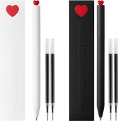Ainy - Luxe Duo Hartjes Pen - 0.5mm fijn pennen met hartje in zwart & wit, inclusief extra vullingen - maak je balpen schoolspullen of kantoorartikelen compleet - balpennen geschenkset | liefdes cadeau
