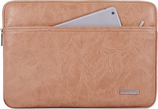 Housse pour ordinateur portable kaki de Canvas Artisan avec poche avant pour tablette. Logo métallique en bas.