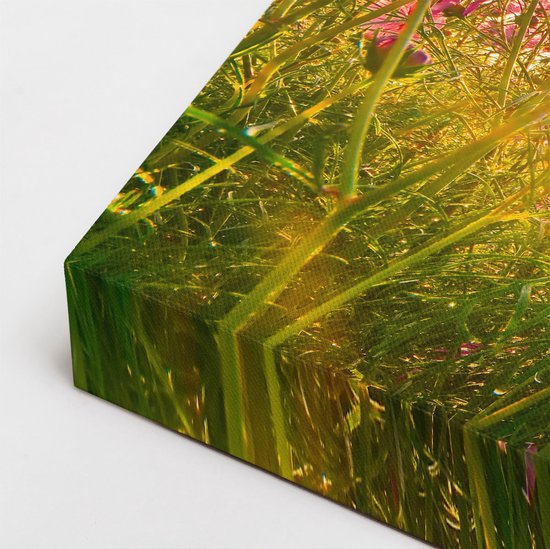 Artaza Peinture sur toile triptyque Kosmos Champ de fleurs avec un soleil levant – 180 x 120 – Groot – Photo sur toile – Impression sur toile