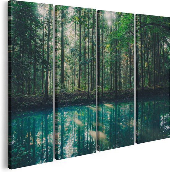 Artaza Canvas Schilderij Vierluik Bos Bij Een Groen Meer - 160x120 - Groot - Foto Op Canvas - Canvas Print