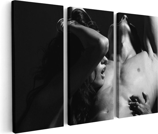 Artaza Canvas Schilderij Drieluik Naakte Vrouw met Man - Liefde Koppel - Zwart Wit - 120x80 - Foto Op Canvas - Canvas Print