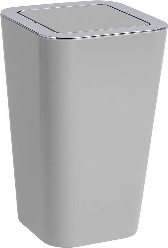 Zwenkdeksel emmer Candy Grey - afvalcontainer met klapdeksel Inhoud: 6 l, polystyreen, 18 x 28,5 x 18 cm, grijs