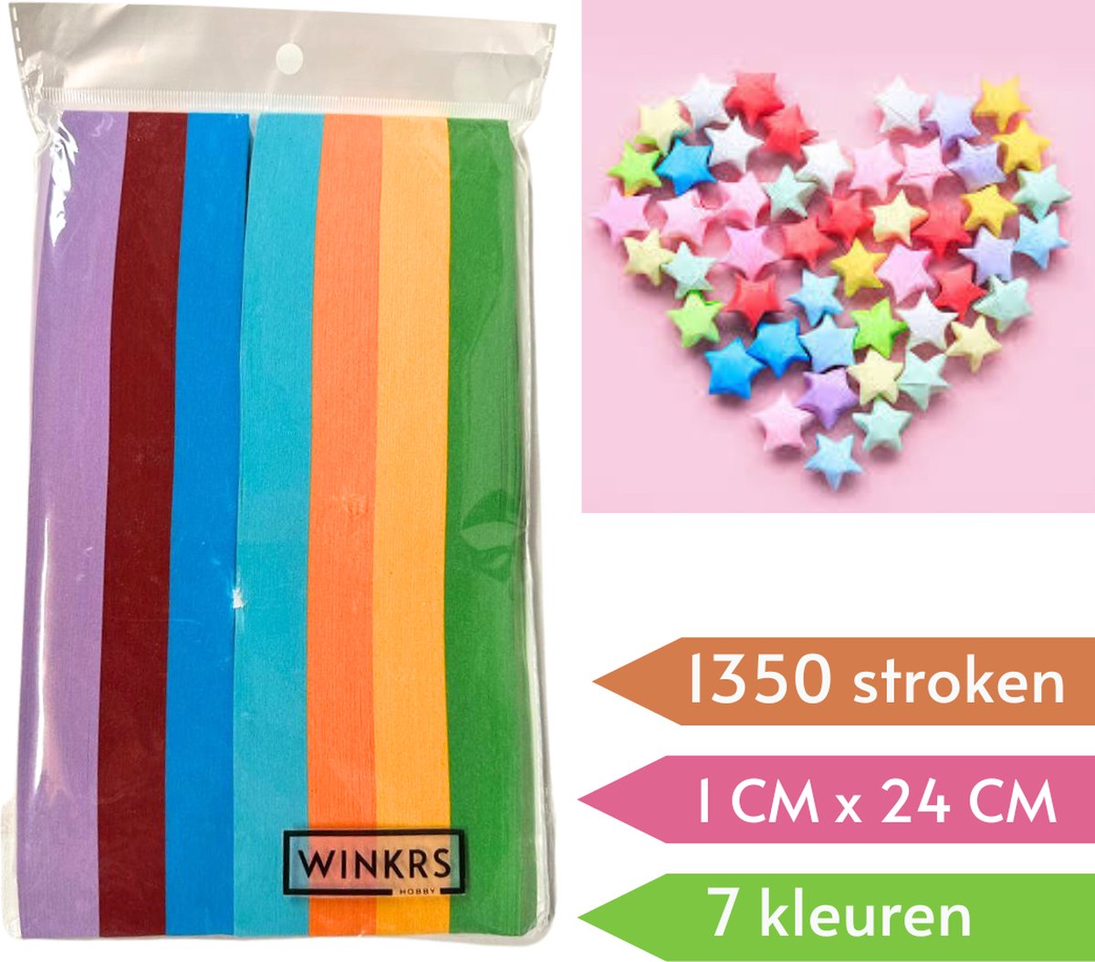 Papierstroken Regenboog in 7 kleuren - 1350 stuks - 1CM x 24CM - Vlechtstroken - Origami Papier voor sterren - Lucky Stars vouwen — afbeelding 2