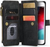 CaseMe C30 Hoesje Geschikt voor Apple iPhone SE (2020 / 2022) | Wallet Zipper Book Case met Pasjeshouder | Beschermhoes met Portemonnee | Zwart