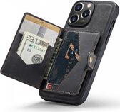Coque CaseMe JH-01 adaptée à Apple iPhone 14 Pro Max | Couverture arrière avec porte-carte magnétique | Housse de protection Porte-carte Dos | 4 cartes et factures | Noir