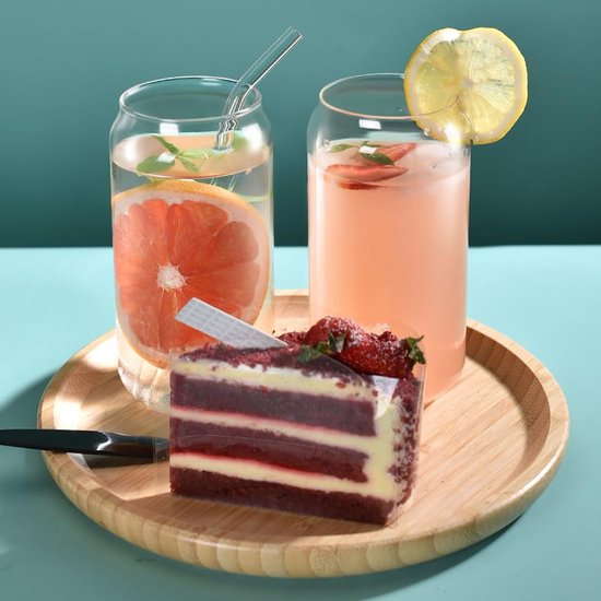 Verpakking met 4 drinkglazen met deksel, 500 ml glazen, glas met deksel en rietje, te gebruiken als colabekers, sapbekers, cocktailbekers, koffiebekers