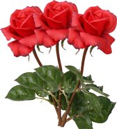 Top Art Kunstbloem roos Caroline - 3x - rood - 70 cm - zijde - kunststof steel - decoratie bloemen