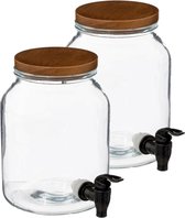 5Five Drank dispenser/limonadetap - 2x - 3 liter - glas - met kunststof kraantje