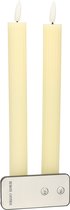 Anna's Collection Led kaarsen/dinerkaarsen - 2x - ivoor wit - ribbel - 23 cm - afstandsbediening