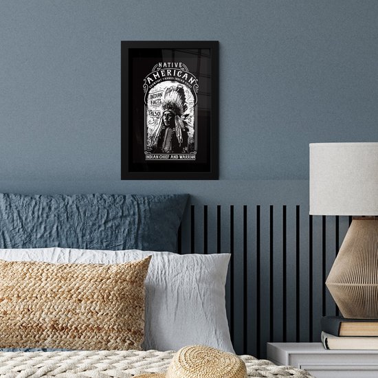 Cadre photo avec affiche - Indien - Vintage - Zwart - Wit - 20x30 cm - Cadre pour affiche