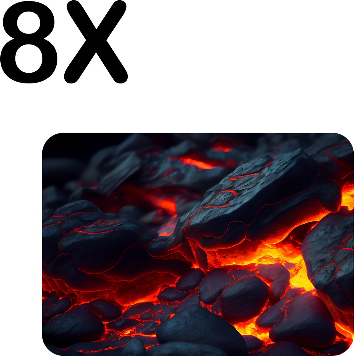 BWK Flexibele Placemat - Stenen in Lava - Set van 8 Placemats - 40x30 cm - PVC Doek - Afneembaar