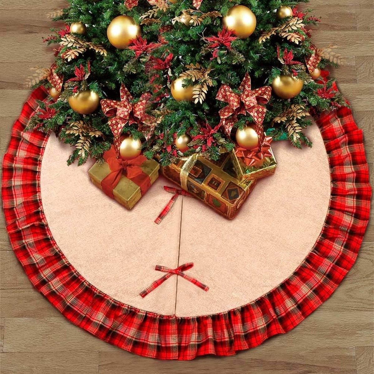 Jupe de sapin de Noël 120 cm grande jupe de sapin de Noël à carreaux