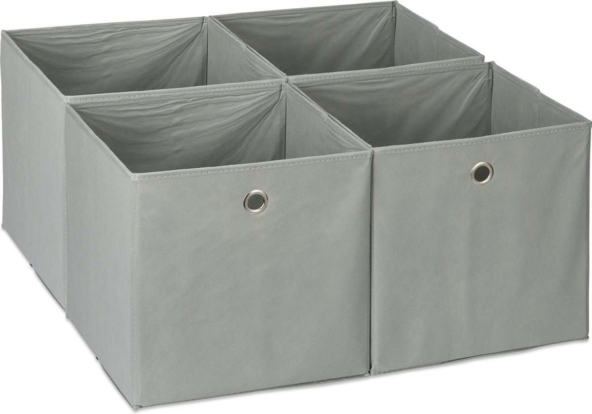 kastmand - set van 4 - opvouwbaar - 30x30x30 cm - voor kleding - speelgoed - grijs