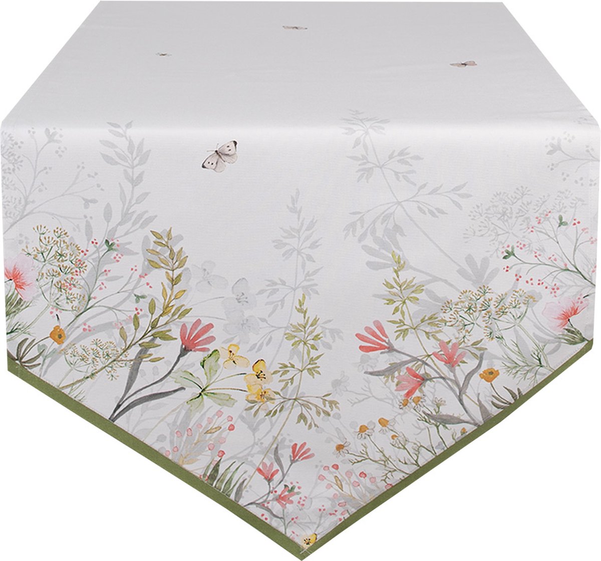 Clayre & Eef Tafelloper 50x160 cm Wit Katoen Bloemen