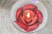 Candles by Milanne, XXL Rooskaars in Rood Metallic met glitters Breedte: 14 cm- Hoogte: 13 cm- 1.15 Kg - BEKIJK VIDEO