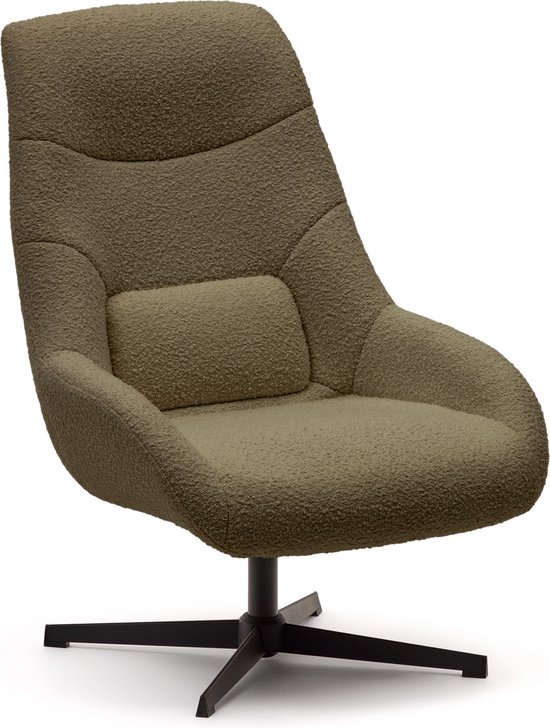 Kave Home - Chaise pivotante Celida en peau de mouton vert foncé et acier finition noire