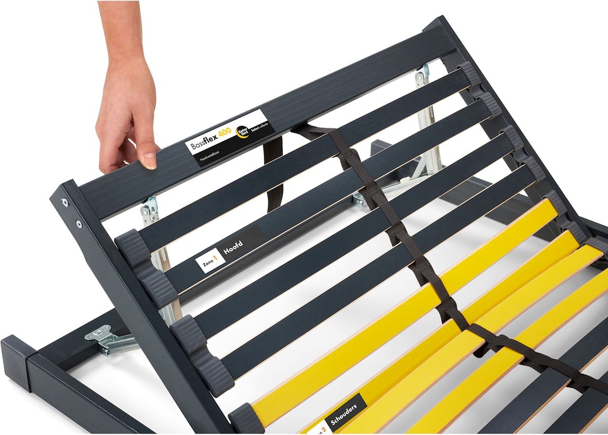 Beter Bed Bossflex 400 Lattenbodem 80 x 200 cm - Handverstelbaar - Bedbodem - Max. 120kg - Antraciet/Geel
