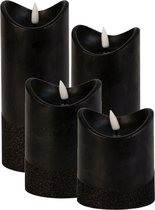 Bougies piliers LED - lot de 4x - noir - lumière blanc chaud - cire - mèche 3D